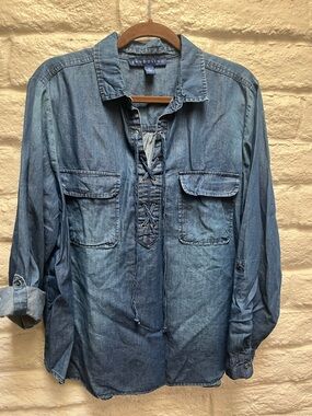 Bandolino Blue Denim Lace-Up Tunic Top